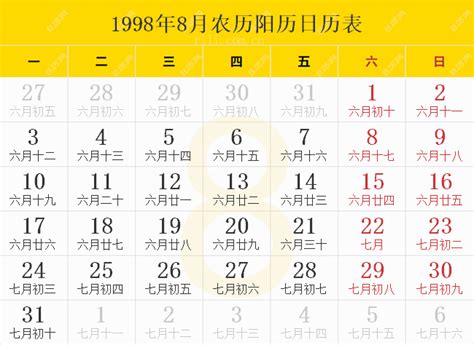 1998 寅年|1998年日历表,1998年农历表（阴历阳历节日对照表）